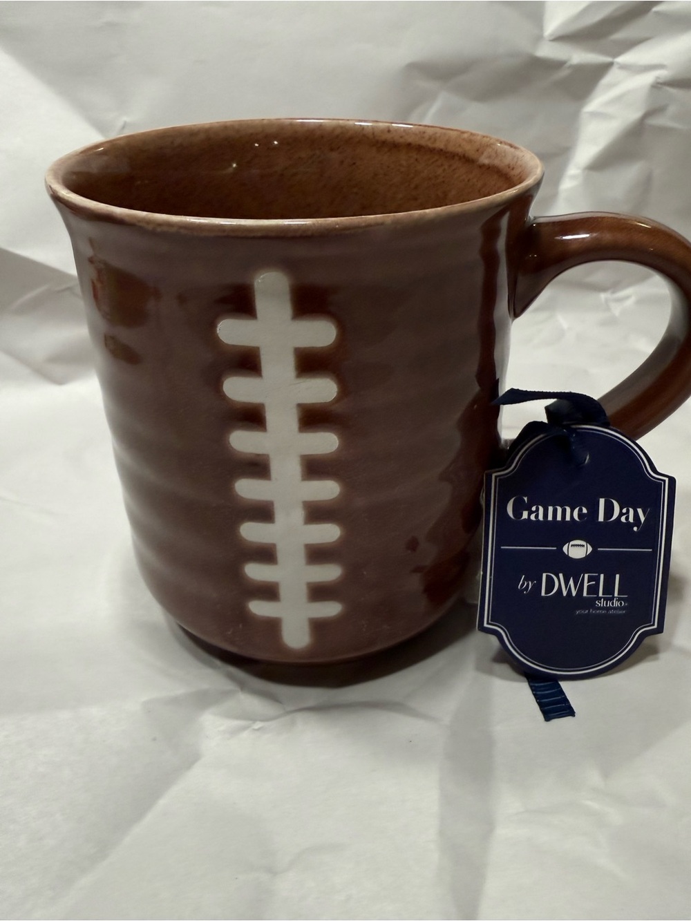 dwell Brown Football Lace Ceramic Mug